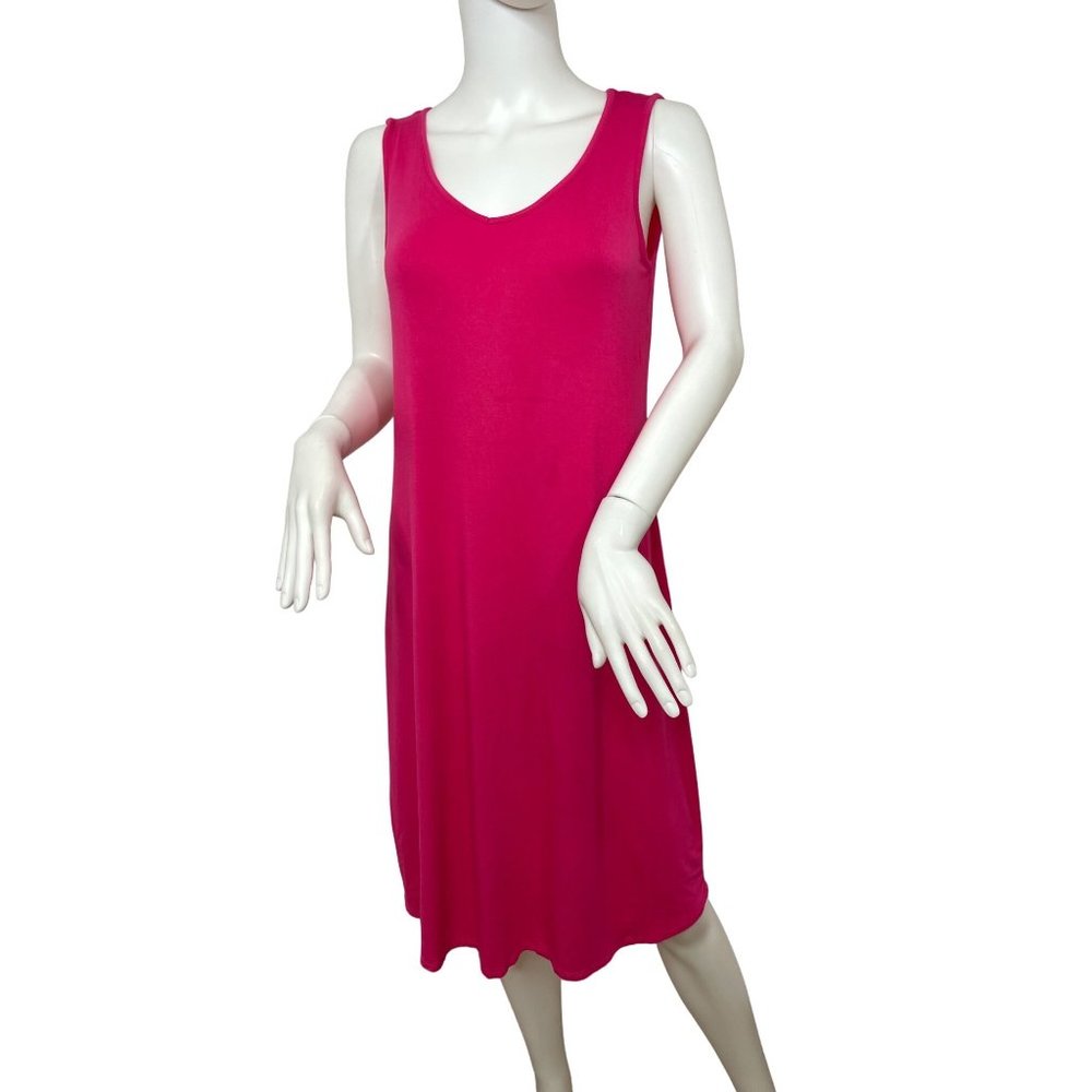 Cable & Gauge Dress S Hot Pink Sleeveless V-Neck Below Knee Crisscross Stretchy